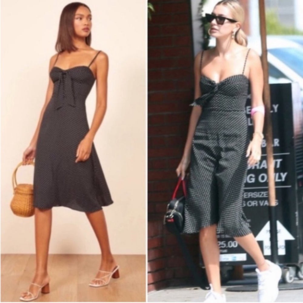 Reformation Addison Midi Polka Dot Dress Size 8 Black